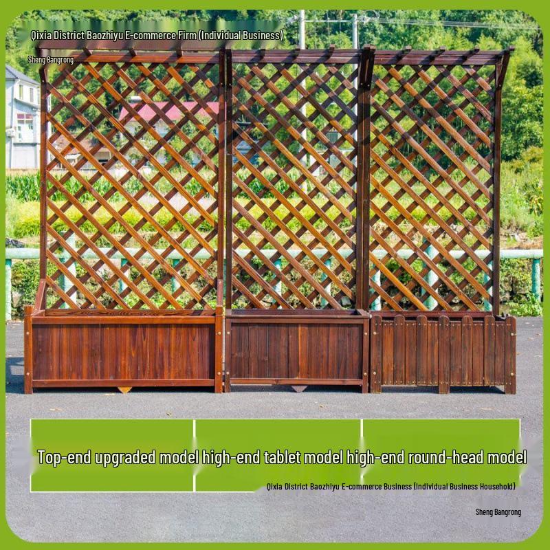 Углеродистый антикоррозийный деревянный ящик-кашпо с опорой для вьющихся растений для открытого балкона или внутреннего двора