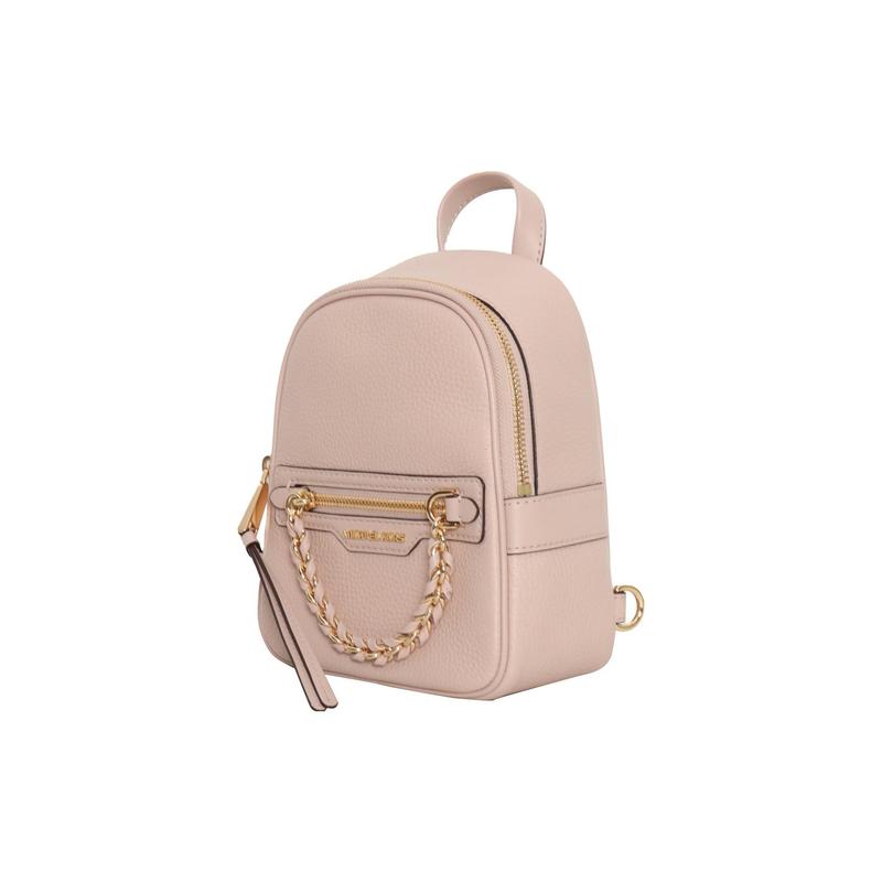 MICHAEL KORS Elliot Solid Color Letter Logo Braided Chain Zipper Closure Pebbled Leather Backpack Extra Small Women's Pink