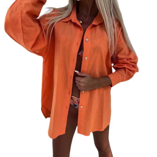 Женская рубашка с лацканами, однобортная рубашка с длинным рукавом, однотонная свободная блузка, повседневные осенние топы