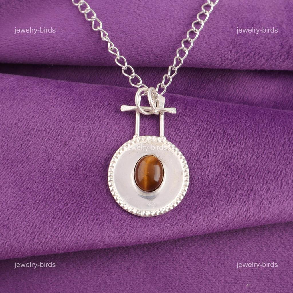 Natural Yellow Tiger Eye 925 Sterling Silver Mothers Gift Anniversary Pendant PP-57-26