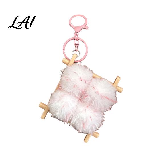 Simulated Food Pendant Fermented Bean Curd Plush Keychain Fluffy Doufu Bag Soft Charm with Keyring Backpack Handbag Purse Decoration Accessories