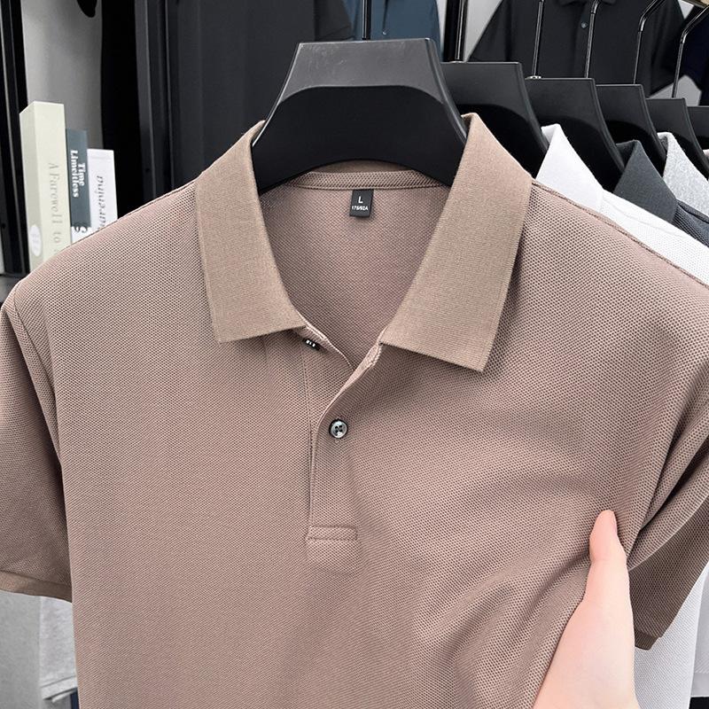 Мужская деловая повседневная хлопковая футболка-поло с коротким рукавом и лацканами, свободная однотонная футболка для мужчин