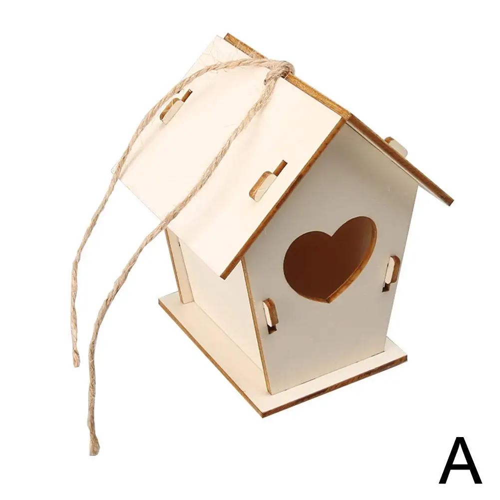 Bird Wood House with Lanyard Outdoor Unfinished DIY Accessory Pet Supplies Hanging Birdhouse for Outside Balcony H6A5