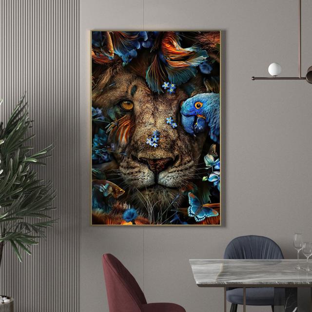 Цветок животное лев тигр леопард абстрактная картина на холсте настенное искусство скандинавский принт плакат декоративная картина для декора гостиной без рамки