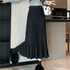 Женская трикотажная юбка с высокой талией, однотонная плиссированная юбка с оборками и швами по низу, юбка с запахом на бедрах, осенне-зимняя юбка миди