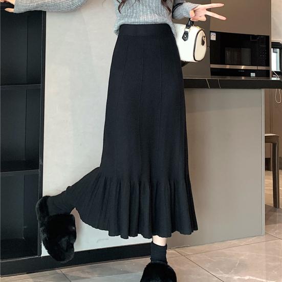 Женская трикотажная юбка с высокой талией, однотонная плиссированная юбка с оборками и швами по низу, юбка с запахом на бедрах, осенне-зимняя юбка миди