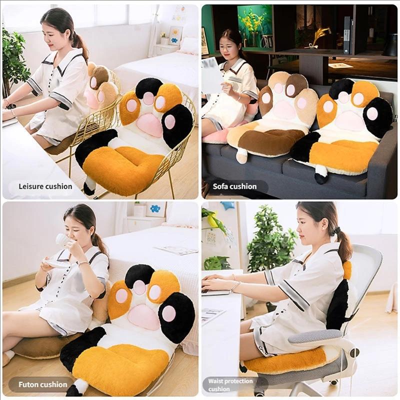 Backrest Cushion With Furry Fabric For Long Sitting Hours Office Study Cats Paws Design PP Cotton Filling Seat Pillow