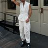 2PC Men Sleeveless Bandage Tank Tops and Long Casual Pants Two Pieces Sets