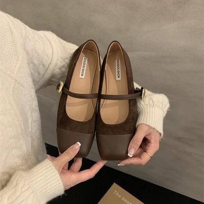 Женские туфли-лодочки с квадратным носком и неглубоким вырезом, весенние новинки, темпераментные, на плоской подошве, Мэри Джейн
