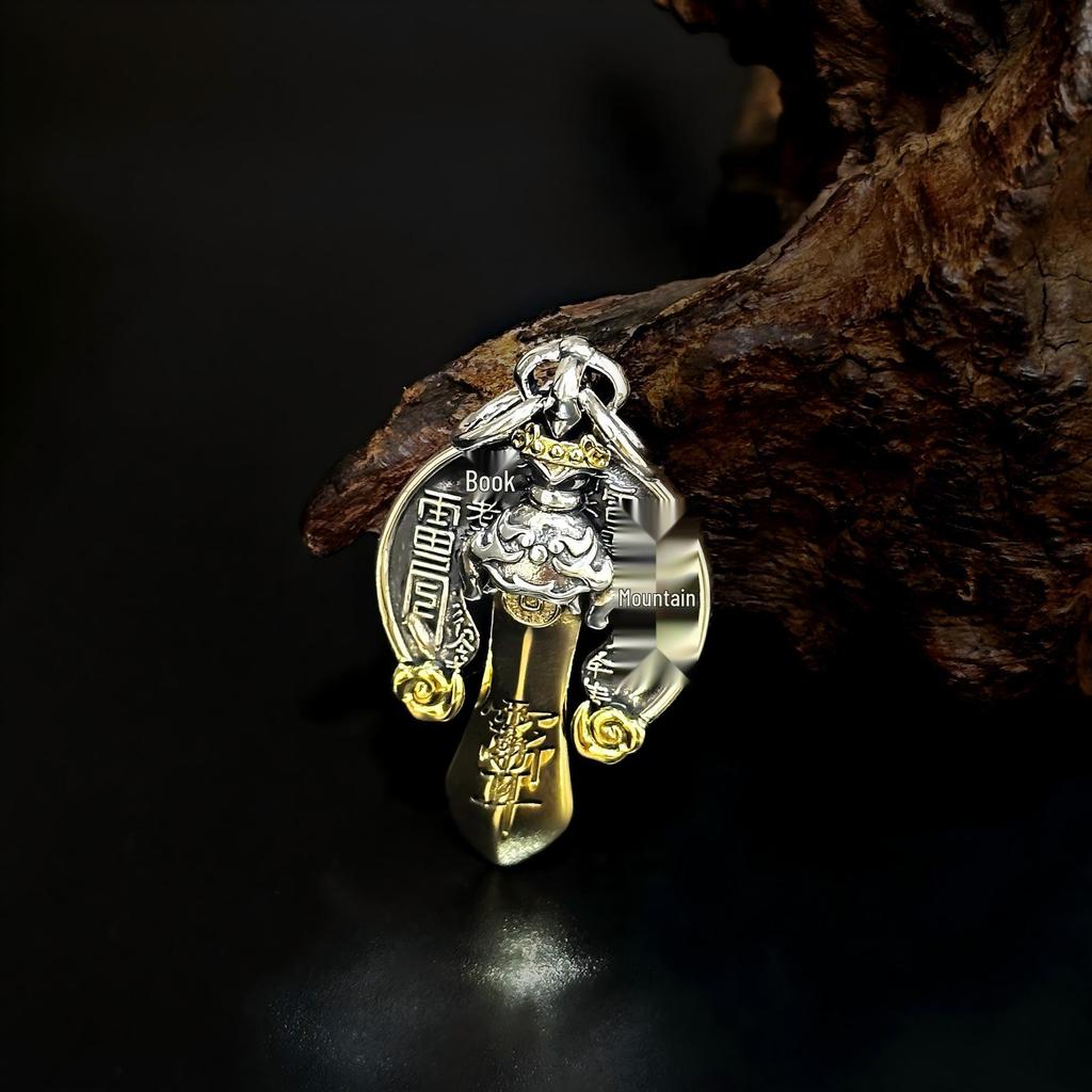 Кулон "Меч Семи Звезд" из стерлингового серебра S925 с таоистской монетой-талисманом "Горный Призрак" - Тайское серебро, Нишевый дизайн для мужчин.