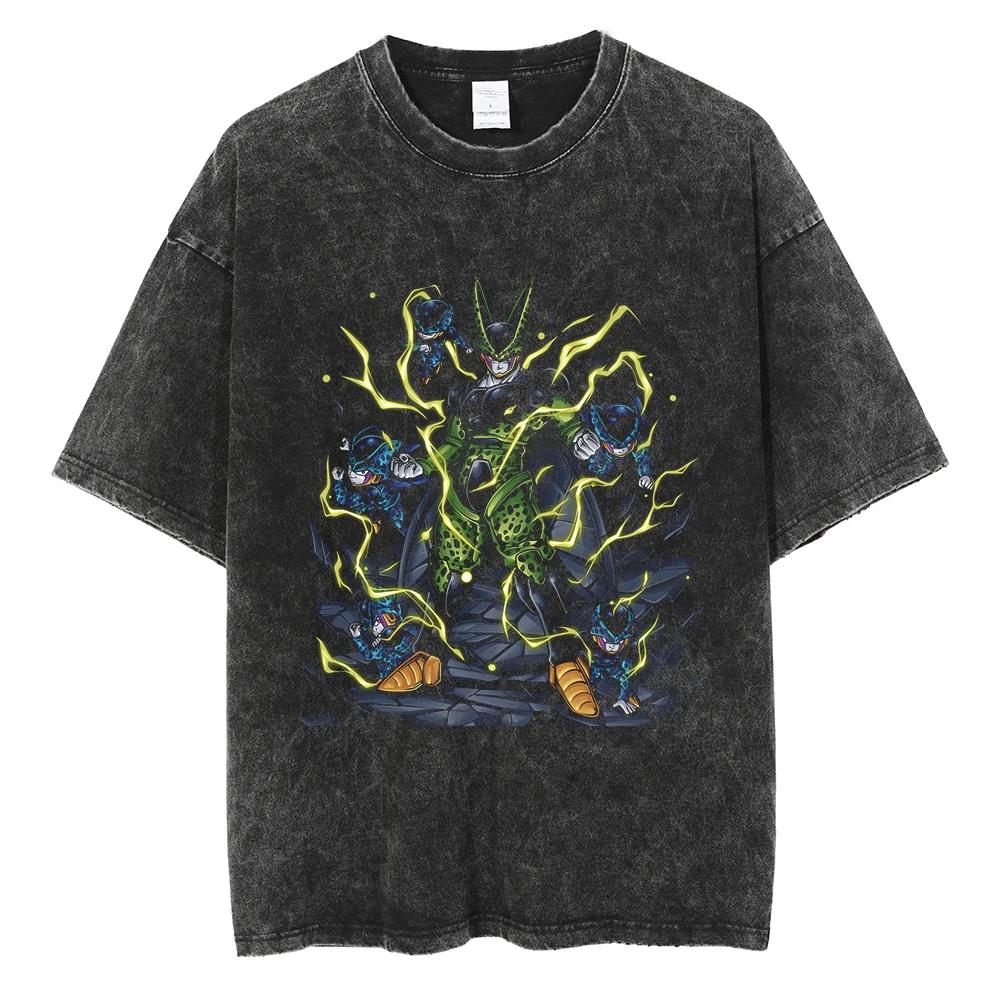 Men Hip Hop Streetwear T Shirt Dragon Ball Graphic T Shirt Cotton Loose Short Sleeve Black Washed Tshirt Oversize Harajuku