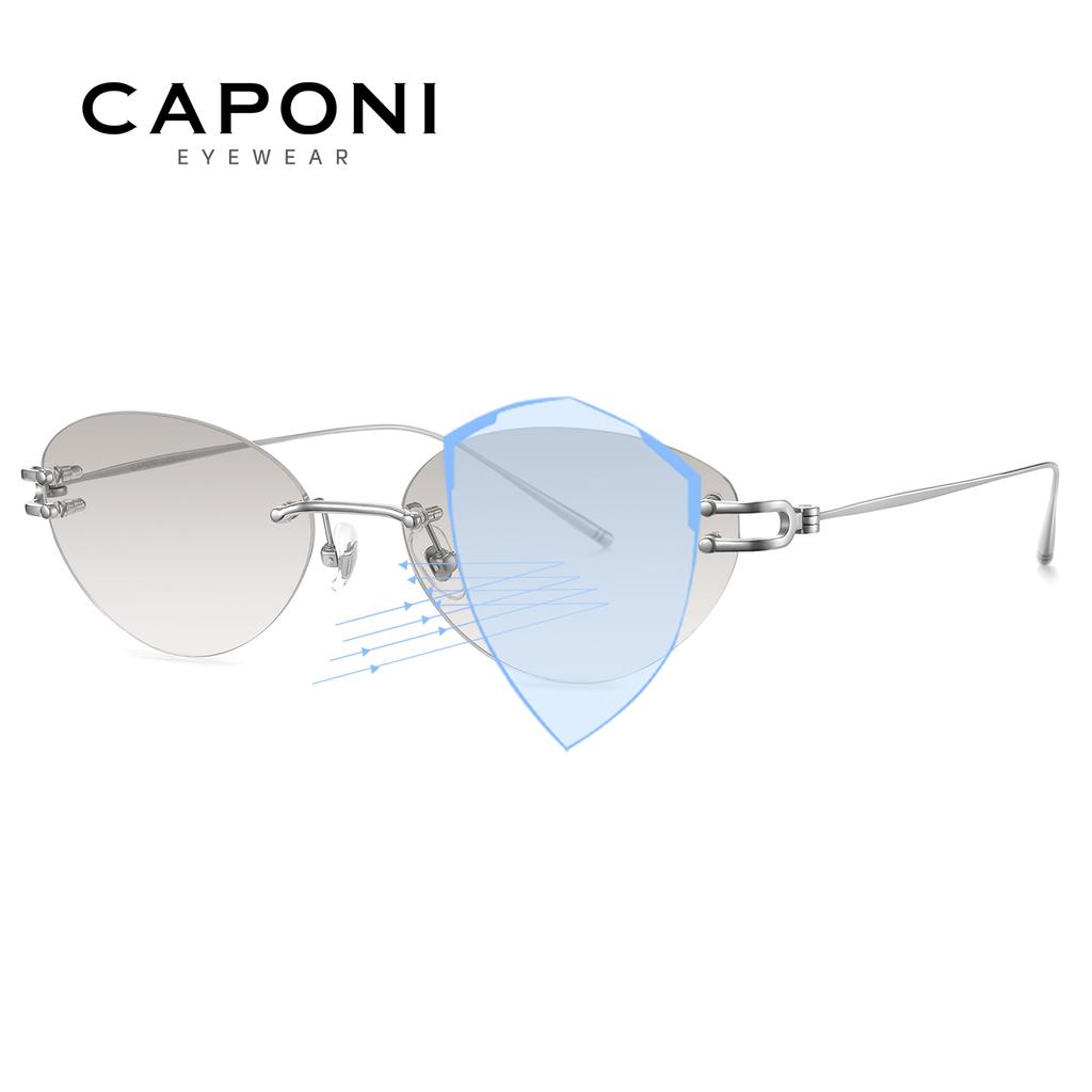 CAPONI New Rimless Women Cat Eye Glasses Fashion Outdoor Tourism and Vacation Titanium Original Design UV400 Sunglasses CP35051