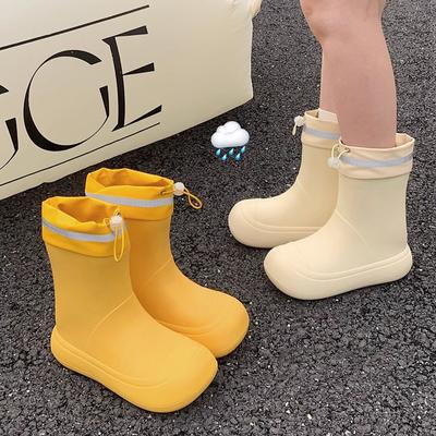 Женские резиновые сапоги с завязками на манжетах для всех сезонов, модные универсальные резиновые сапоги для отдыха на открытом воздухе, однотонные резиновые сапоги из ЭВА длиной до середины голени