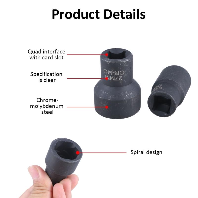 Набор из 6 шт. экстракторов гаек для удаления поврежденных, заржавевших болтов, гаек, винтов, снятия колесных секреток, технического обслуживания 17 мм, 19 мм, 21 мм, 22 мм, 27 мм