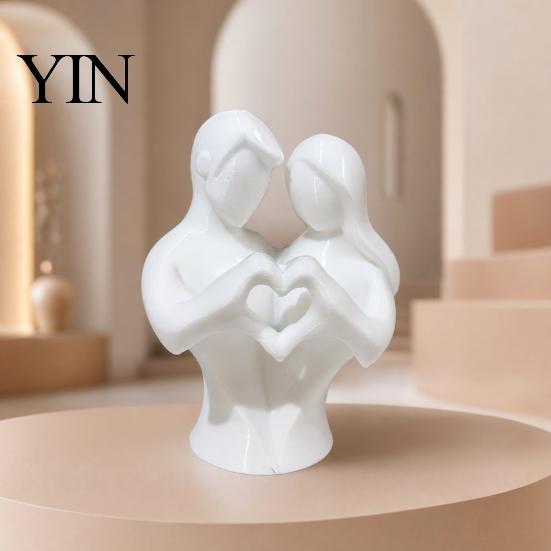Easy Care Love Ornament 3D Printed Couple Heart Statue, Abstract Minimalist Lovers Embrace Figurine, Romantic Desktop Smooth Curved Lines Art