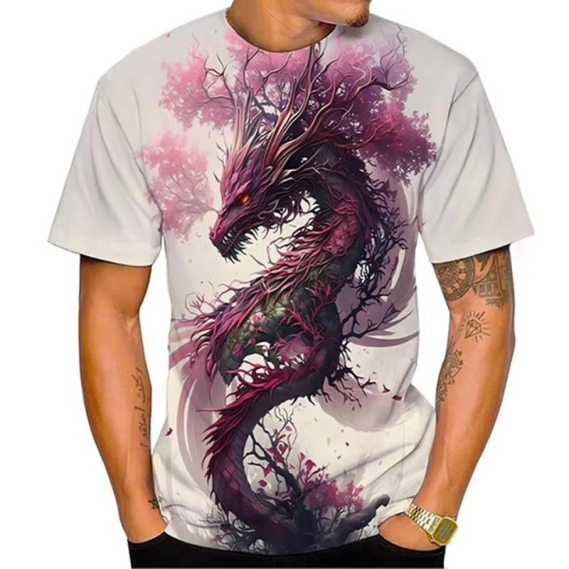 Dragon Floral 3D Print T-Shirts Men Fashion O-Neck Short Sleeve T Shirt Oversized Harajuku Y2k Tops Tees Men Clothing