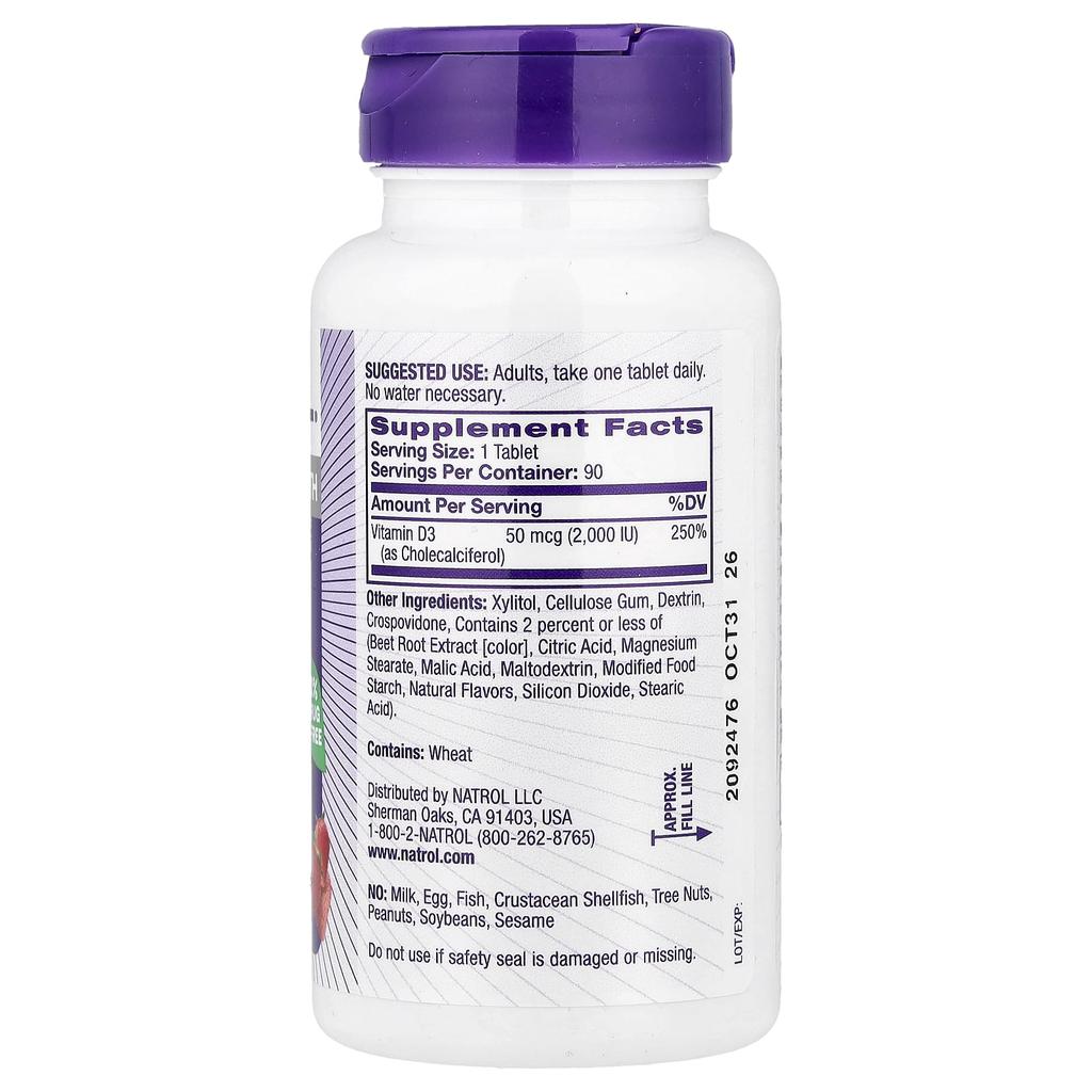 Vitamin D3, Strawberry, 2,000Iu, 90 Tablets