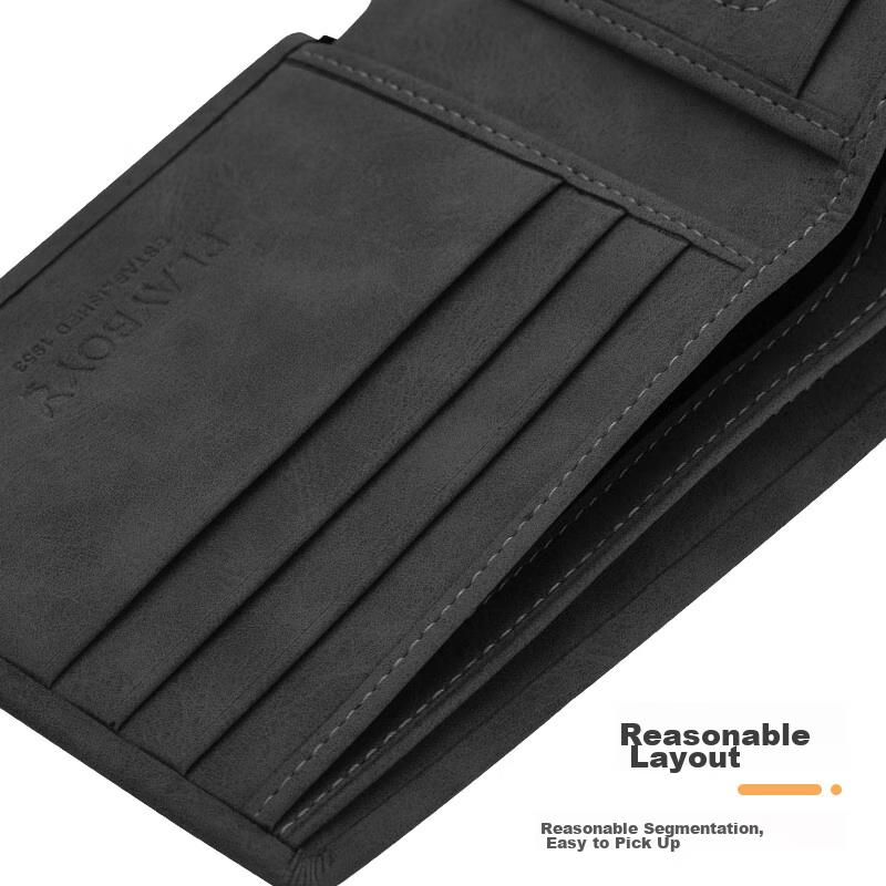 PLAYBOY Men's Wallet, Short Bifold Card Holder, Leather Wallet, Black