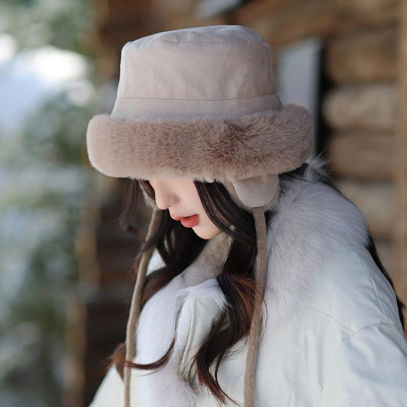 Женская теплая ветрозащитная плюшевая шляпа-горшок для женщин, шляпа из оленьей кожи и бархата для защиты ушей, подчеркивающая лицо, маленькая утолщенная шляпа-рыбак