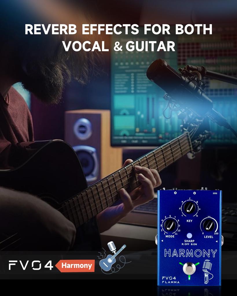 FLAMMA FV04 Гармонический вокальный процессор Педаль эффектов Реверберация 12 Высота 11 Различных режимов гармонии Фантомное питание 48 В Синяя педаль гармонии