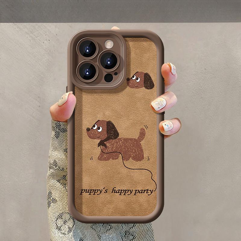 Милый шнурок с изображением щенка, подходящий для Apple 15, чехол для мобильного телефона Maillard Iphone14PRO Retro Lambskin X Anti-Fall