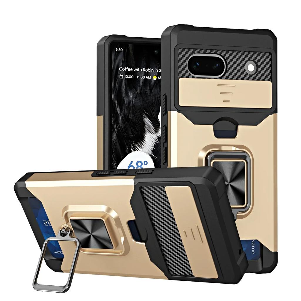 Чехол для Google Pixel 9A 9 Pro XL 8 7A 7 6 A Pro Сдвижная камера Отделение для карт Кошелек Защитный С кольцом-подставкой Крышка