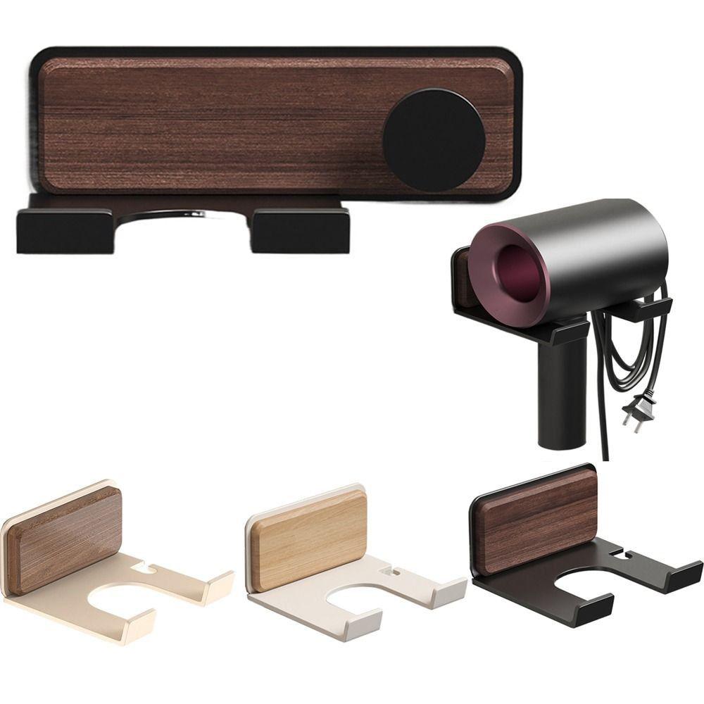 Wall Mount Wood Hairdryer Holder No Drilling Hairdryer Storage Rack Hair Dryer Organizer Home