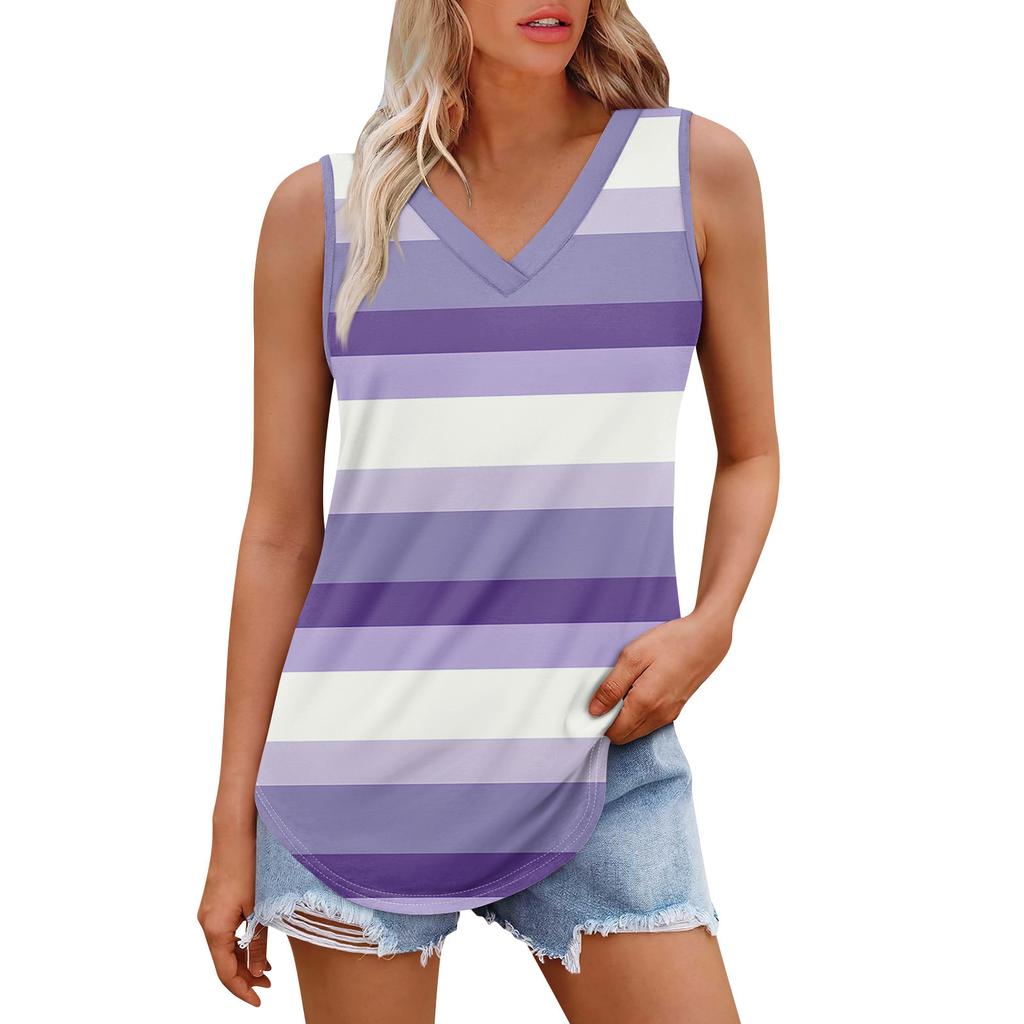 Женская майка с V-образным вырезом и принтом, повседневная майка, свободный крой, топы без рукавов, струящиеся