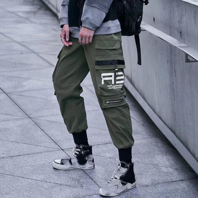 Мужская мода Harajuku шаровары черные уличные бегуны спортивные штаны с несколькими карманами повседневные брюки-карго в стиле хип-хоп летние тонкие брюки