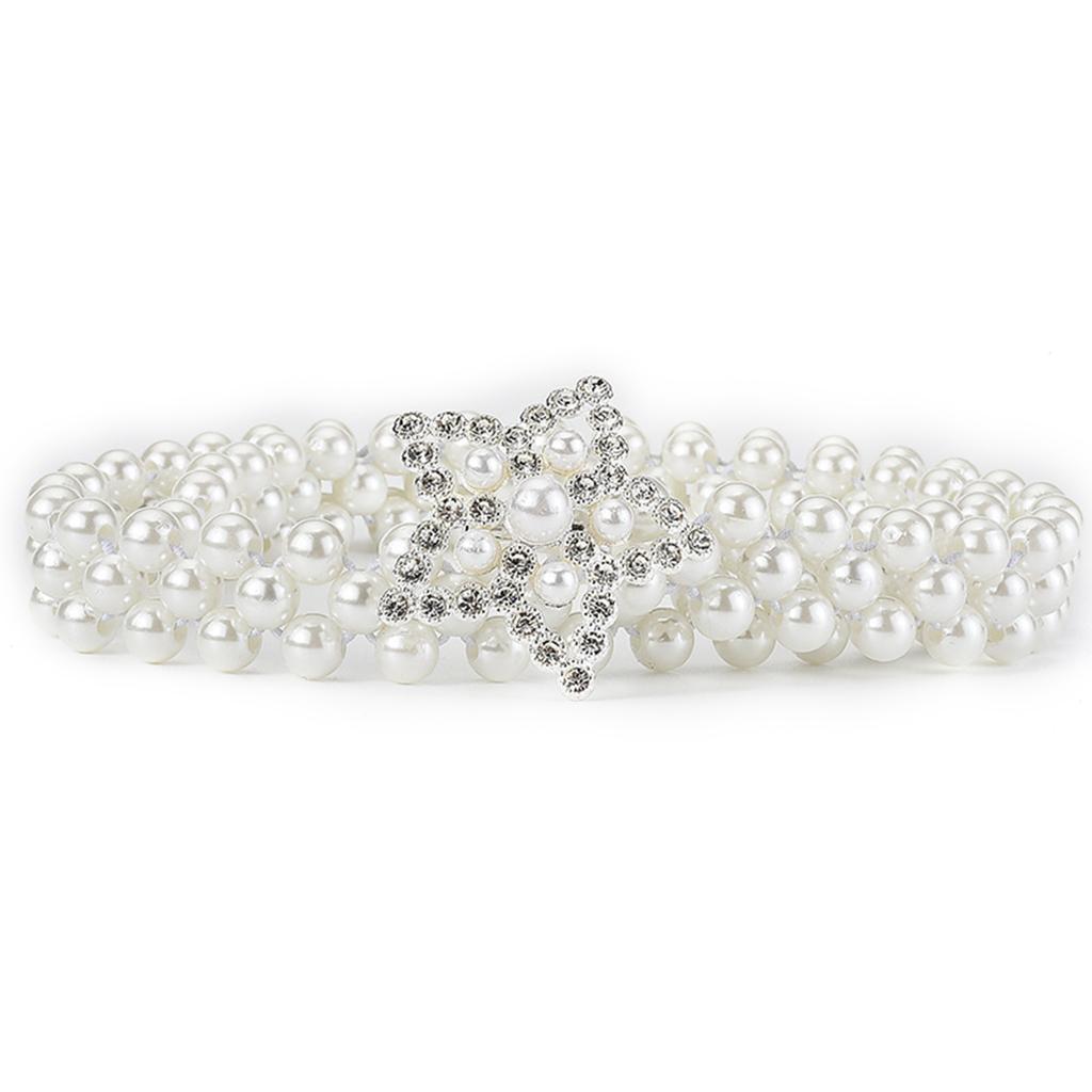 Elegant Adjustable Waist Accessory Elegant Pearls Waist Belt with Rhinestones Accent Stylish Waistband Adornment