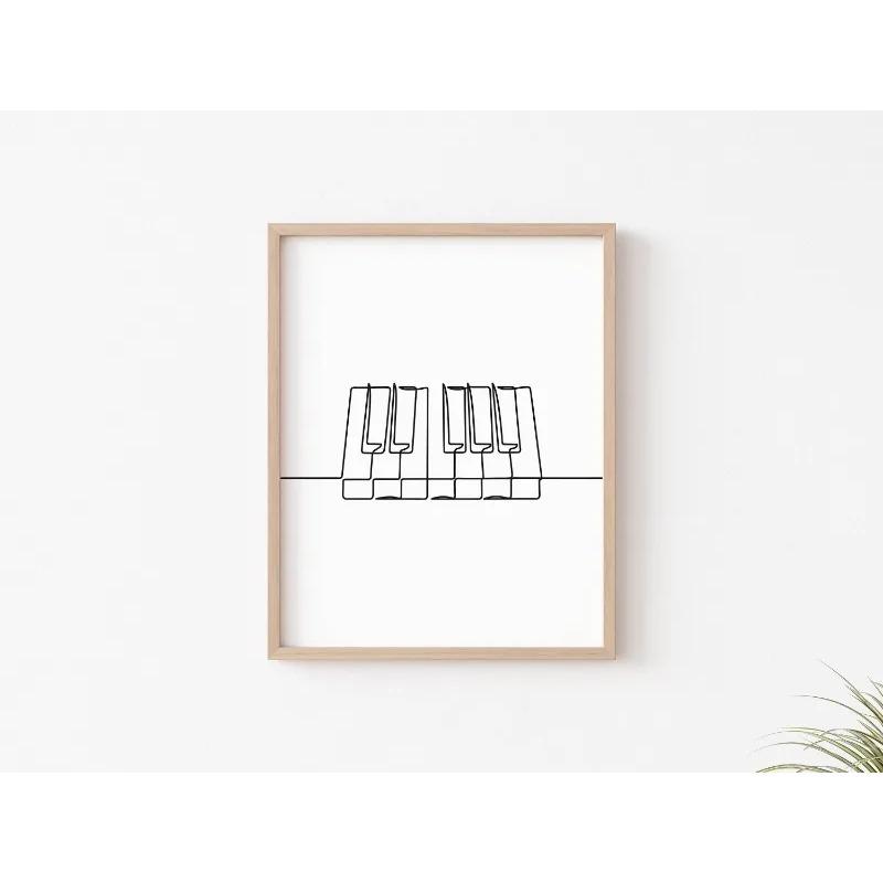 Скандинавский Черно-белый Музыкальный Рисунок Линиями Клавиша Фортепиано Гитара Барабан Постер Холст Живопись Настенное Искусство Картины Домашний Декор Детская
