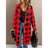 Plus Size Casual Cardigan, Women's Plus Plaid Print Button Decor Long Sleeve V Neck Cardigan