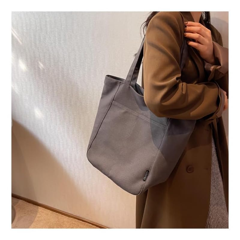[Xpass] Tote Bag Canvas A4 Canvas Tote Canvas Ladies Men's Plain Color With Zipper Has an Inside Pocket Bg102gry