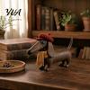 Handcrafted Wooden Cat Ornament Rustic with Spring Shaking Head for Farmhouse Tabletop Whimsical Bobblehead Decor, Retro Folk Art Animal Statue