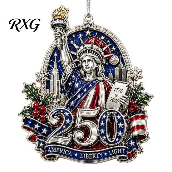 USA Flag Holiday Decorations 250 Anniversary Christmas Ornament, United States 1776-2026 250th Xmas Tree Trim Patriotic Keepsake, Acrylic Hanging