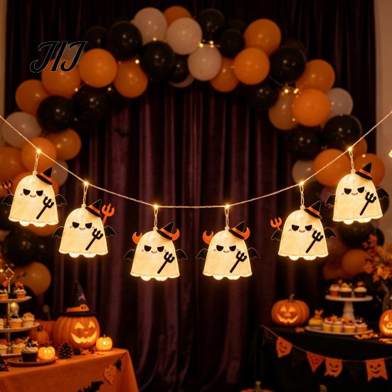 Lightweight Easy Hang Holiday Ornament Halloween Ghost String Lights, Fabric Witch Hat Devil LED Hanging Battery Operated Scary Party Decor for Party,