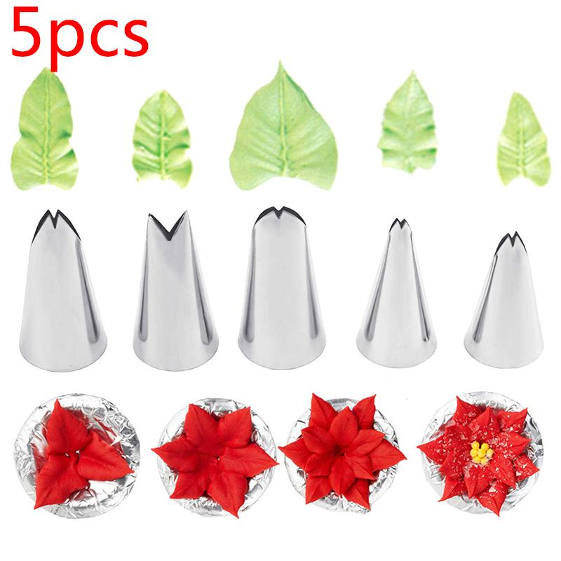 Насадки в виде листьев, насадки для труб из нержавеющей стали, насадки для кондитерских изделий, набор инструментов для украшения тортов из помадки, 5 шт.