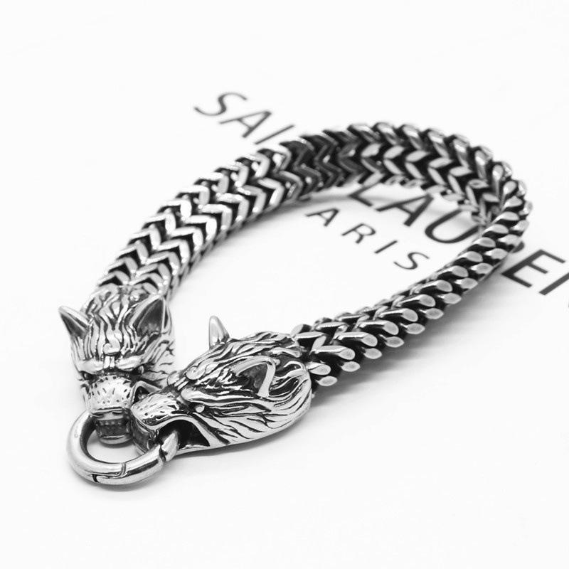 Nordic Viking Wolf Head Titanium Steel Men's Hip-Hop Stainless Steel Bracelet
