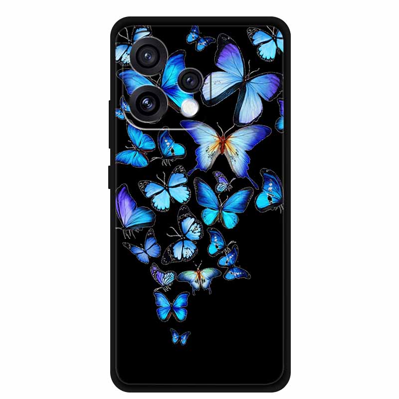Чехол для Oppo Reno15 5G Цветочный Черный Силиконовый Мягкий Защитный Задний Чехол для Oppo Reno 15C 2025 Чехол для Телефона Coque Мультяшные Ракушки