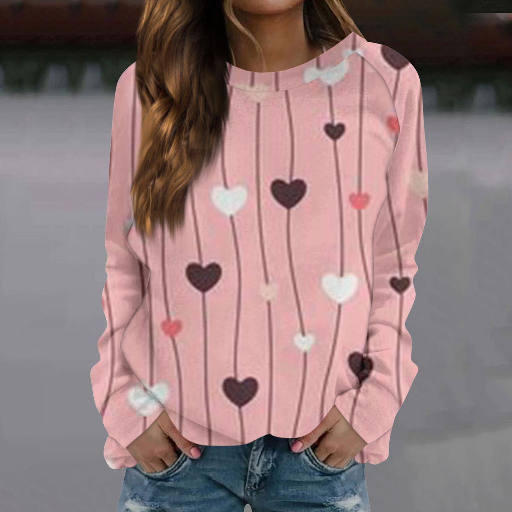 Женская модная повседневная толстовка с длинным рукавом и принтом на День святого Валентина и круглым вырезом