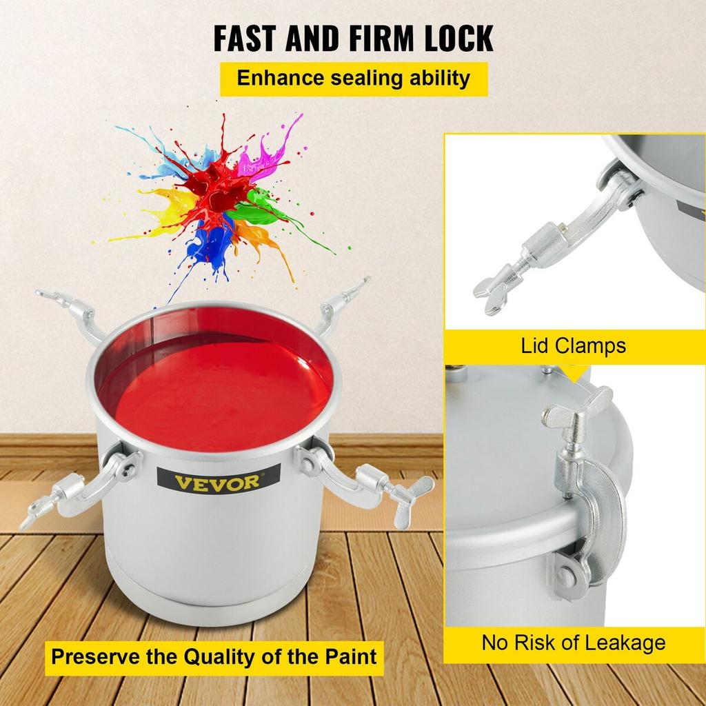 Commercial Paint Pressure Tank 2.5 Gallons Pressure Pot Tank 10L Pressure Paint Pot Feed Spray Gun 1.5mm Nozzle Paint Sprayer for 10L Capacity