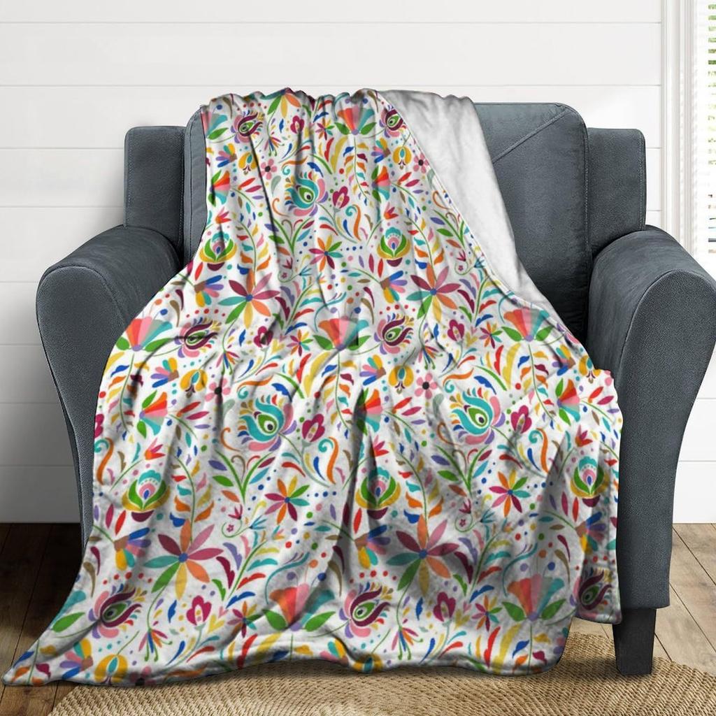 Colored Mexican Flower Bird Blanket Flannel Blanket Comfortable Plush Blanket For Nap Sofa Decor