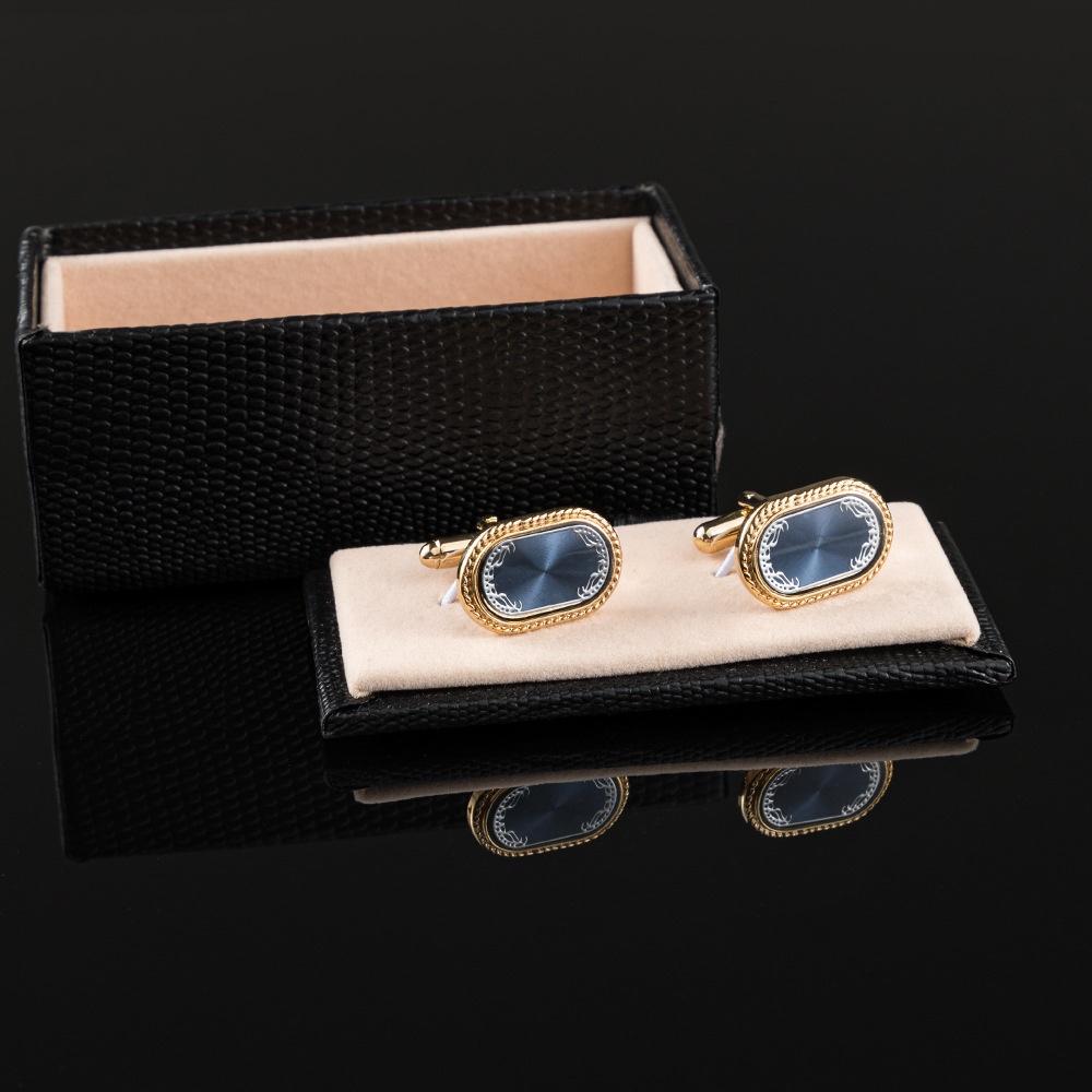 Men's Cufflink Set, Rectangular Gold Embossed Blue Background Retro Cufflinks, Paired with Gift Boxes.