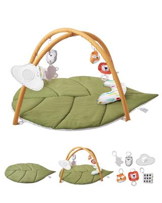 VEVOR Baby Play Gym Mat, Baby Activity Mat with 6 Sensory Toys, Oversize Leaf-Shaped Tummy Time Mat for 0-18 Months Newborn Infant