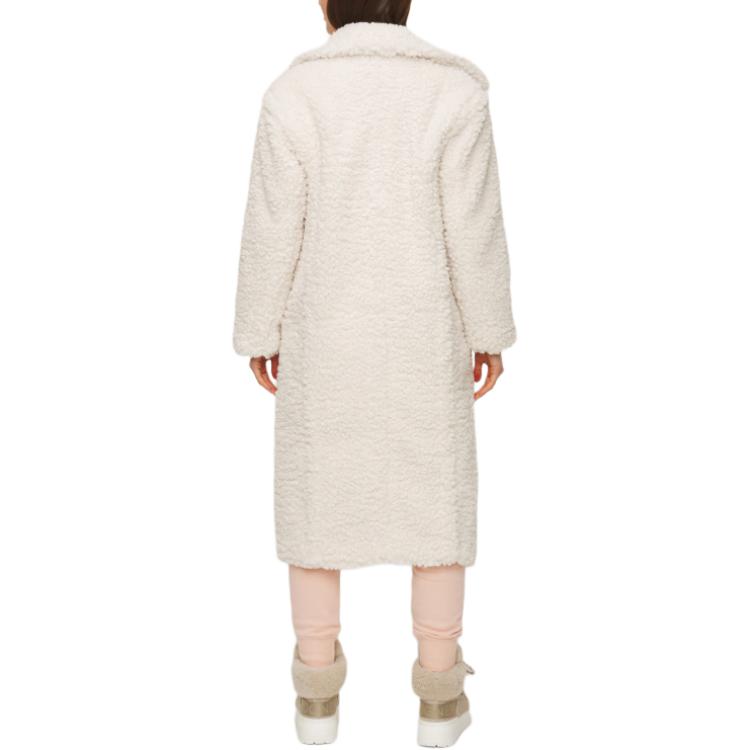 UGG Пальто Тедди Гертруда Лонг однотонное с лацканами двубортное приталенное с длинными рукавами средней длины женские пальто белое 1120631-WHITE