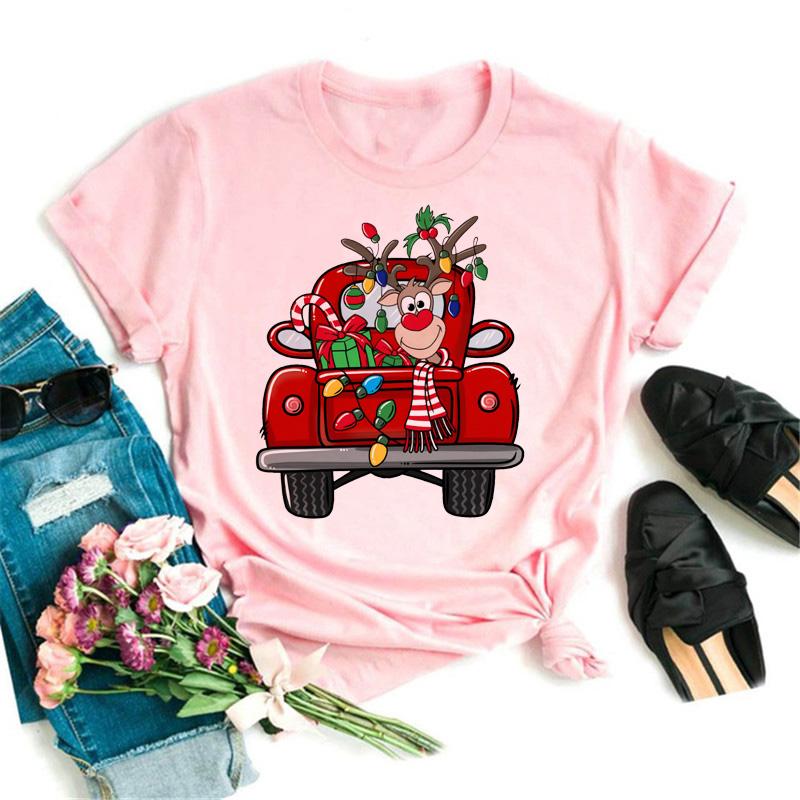 Maycaur T-shirts Women 90s Christmas Truck Clothes Cartoon Kawaii Deer Printed Tshirt Top Lady Print Tee Women's Y2K Clothing