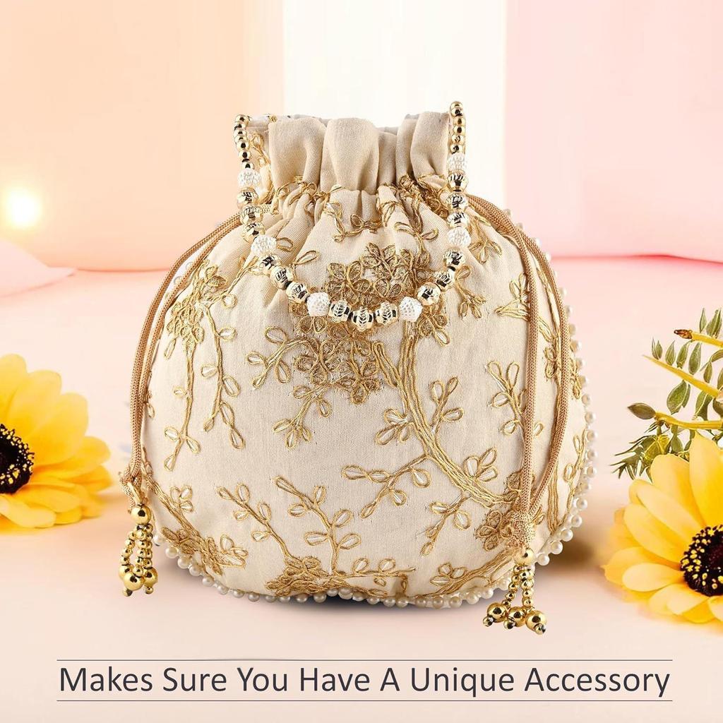 Сумки-потли для дам и девушек | Женские подарочные мешочки для праздничных сезонов | Сумка-кошелек для невесты с вышивкой - кремовый