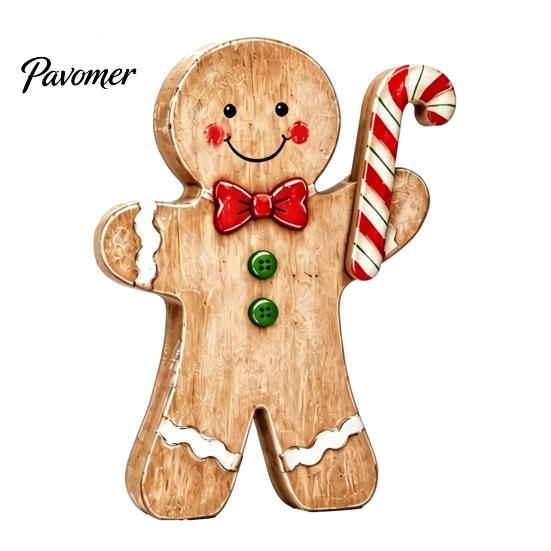 Small Wooden Candy Cane Decor Christmas Gingerbread Man Decor, Rustic Gingerbread, House Figurines, Xmas Cute Lady Figurines Tabletop Ornaments
