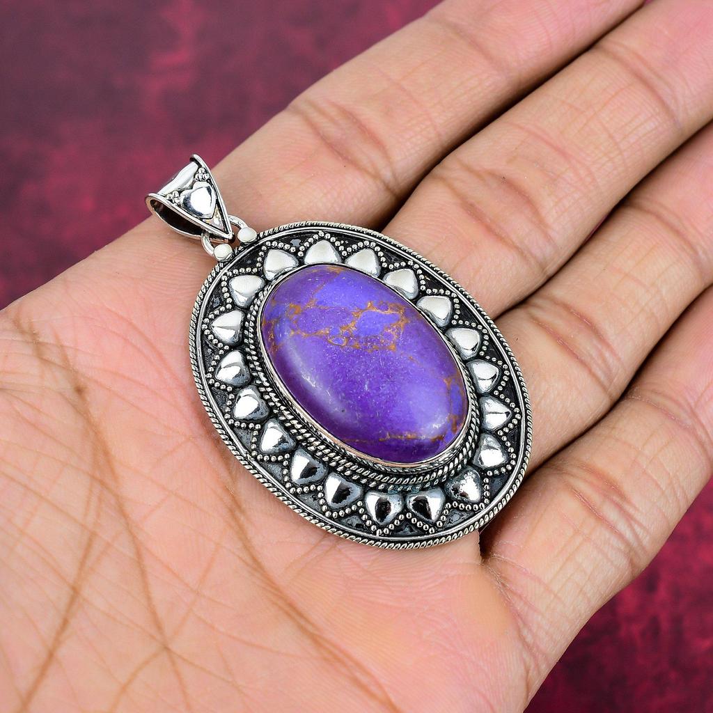 Подвеска из фиолетовой меди и бирюзы, ювелирные изделия из стерлингового серебра 925 пробы, подвеска из драгоценных камней, подарок для ее изысканных ювелирных изделий ручной работы