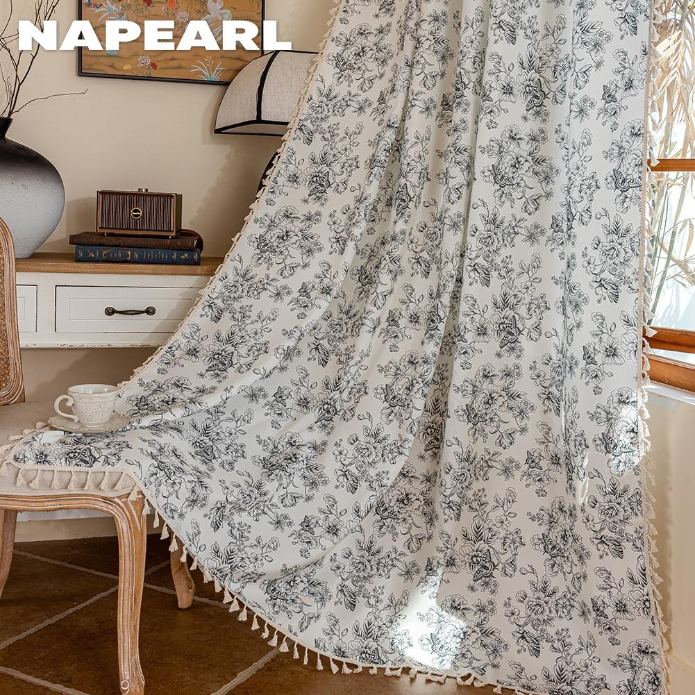 1 шт. NAPEARL Ретро Черно-белые Цветочные Шторы с Бахромой и Полузатемняющие Шторы для Окна Кухни Спальни Гостиной Домашнего Декора